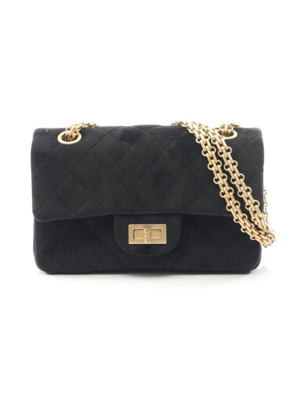 Chanel Shoulder Bag 2.55 Black Fabric Mini Quilted Chain